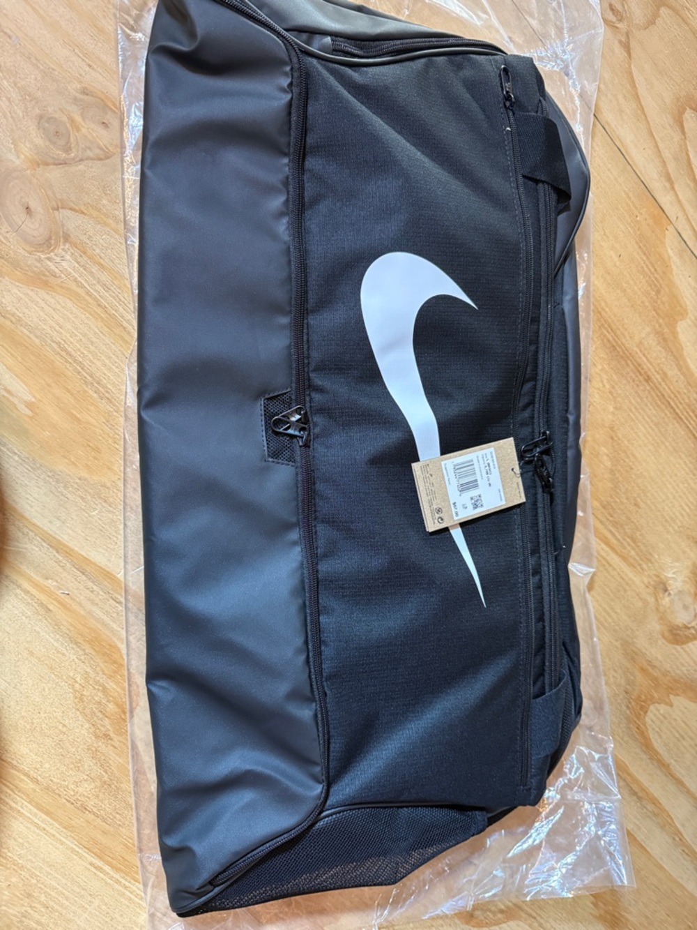 Nike Black Duffel Bag with White Swoosh - Men’s Travel & Gym Gear